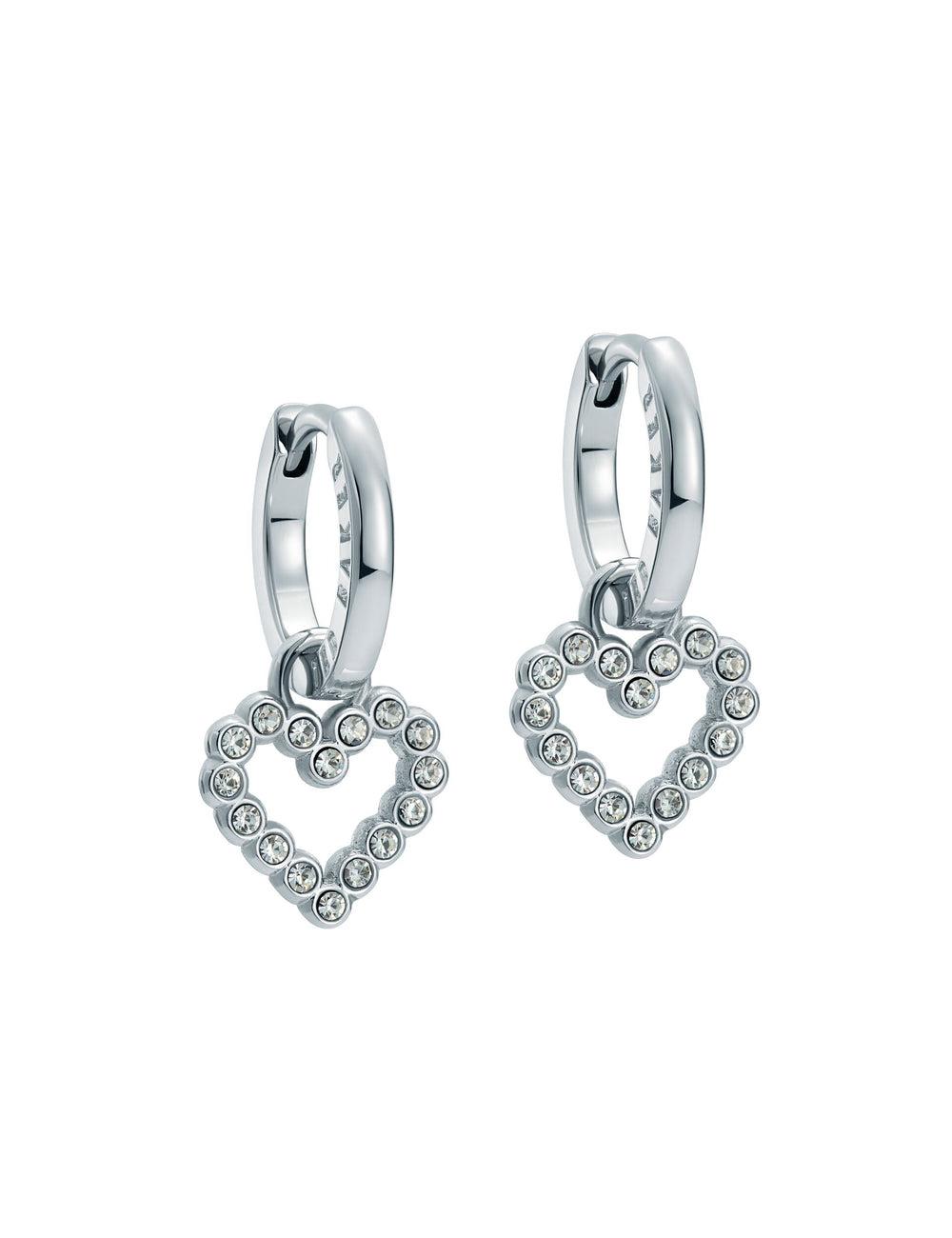 Aretes Ted Baker AMORA - Crystal Open Heart Huggie Mujer Plateadas | ZJOS-81739