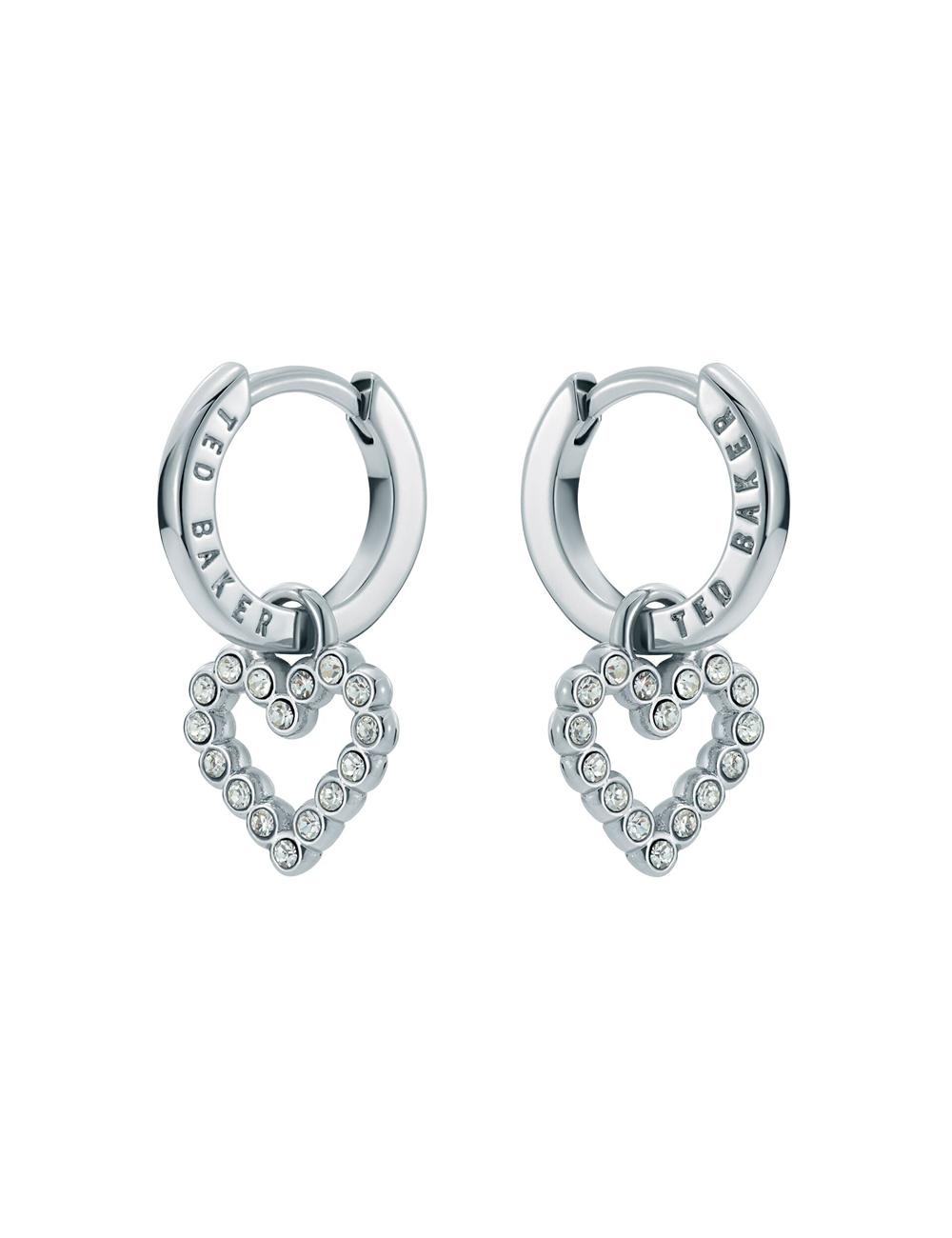 Aretes Ted Baker AMORA - Crystal Open Heart Huggie Mujer Plateadas | ZJOS-81739