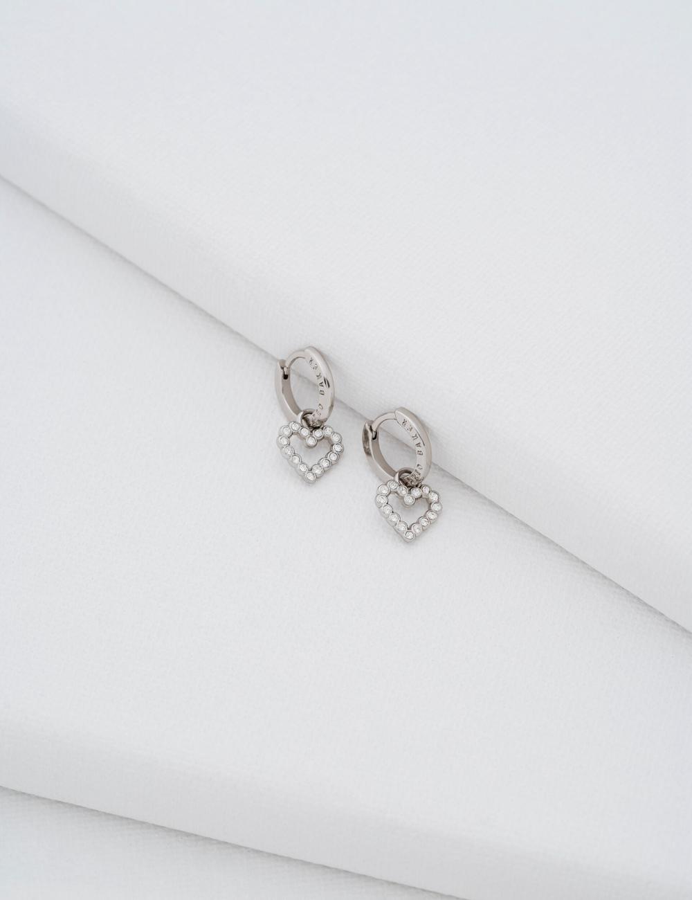 Aretes Ted Baker AMORA - Crystal Open Heart Huggie Mujer Plateadas | ZJOS-81739