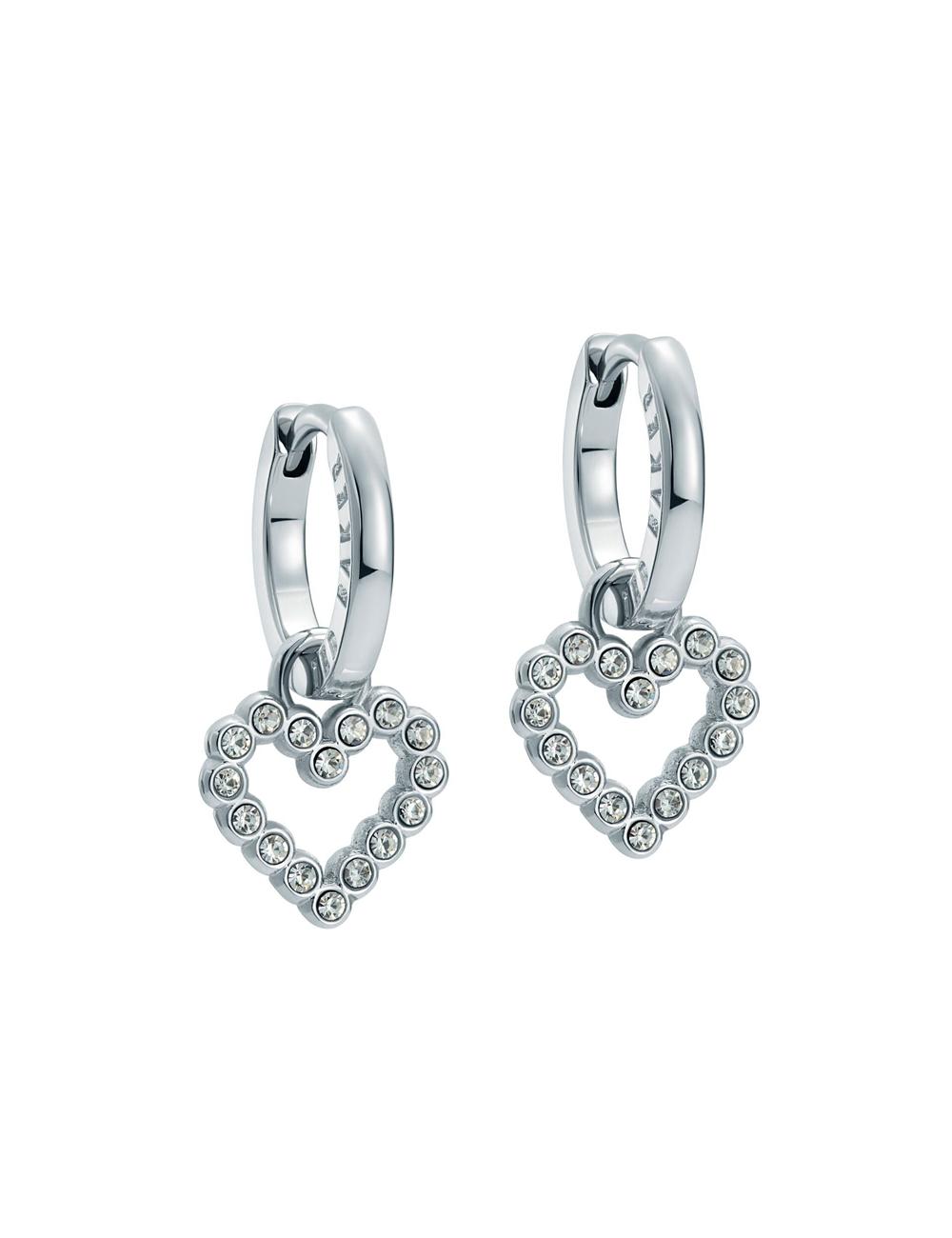 Aretes Ted Baker AMORA - Crystal Open Heart Huggie Mujer Plateadas | ZJOS-81739