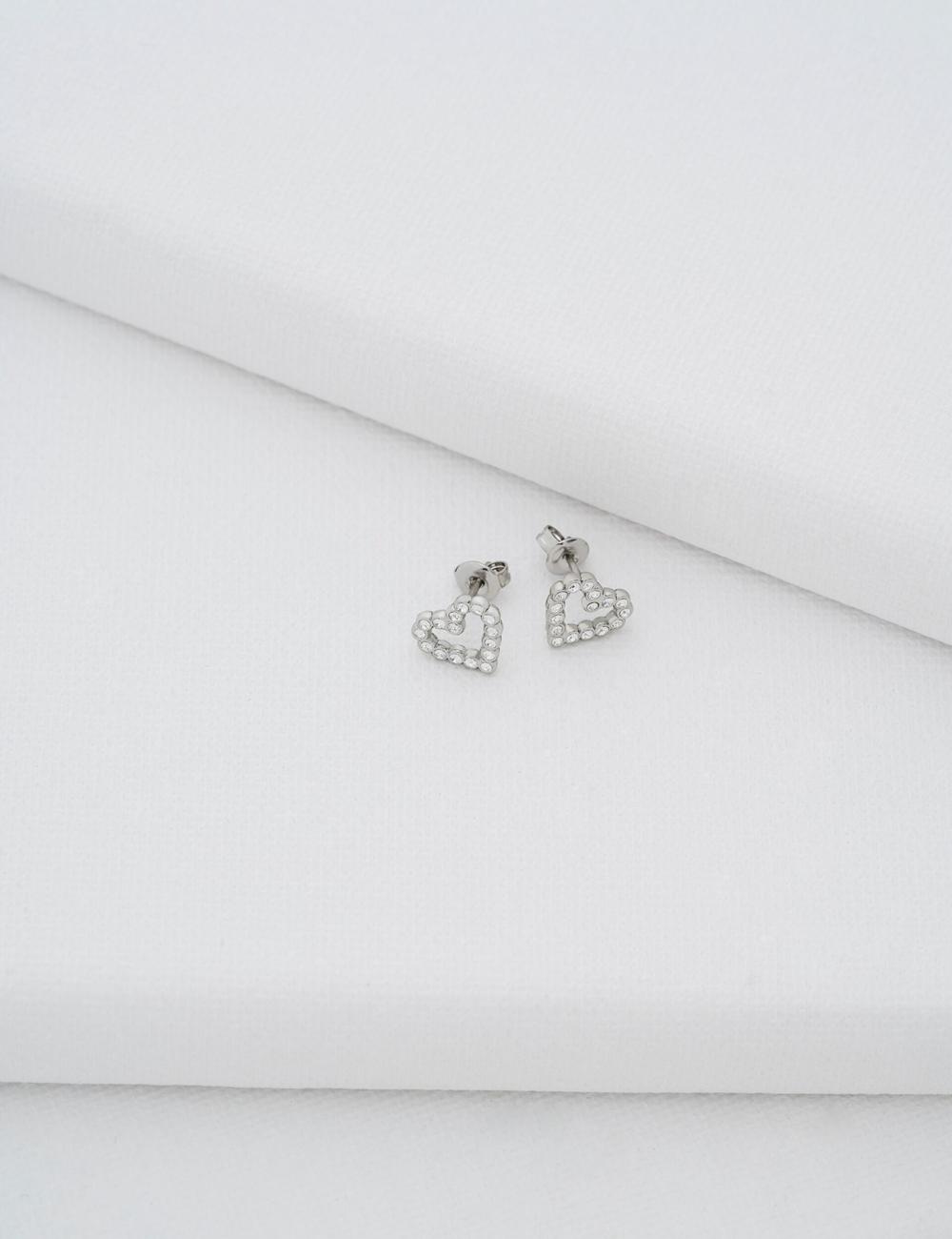 Aretes Ted Baker AMORINA - Crystal Open Heart Stud Mujer Plateadas | XCRK-96032