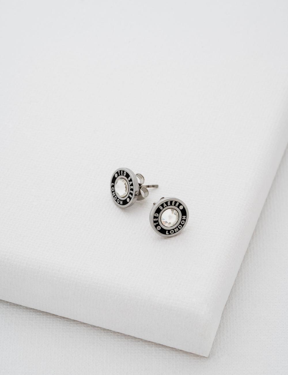Aretes Ted Baker CHERELLE - Branded Crystal Button Stud Mujer Plateadas | ZVEH-67589