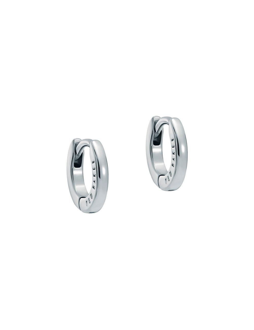 Aretes Ted Baker CRISETE - Engraved Logo Huggie Hoop Mujer Plateadas | IYHZ-65840