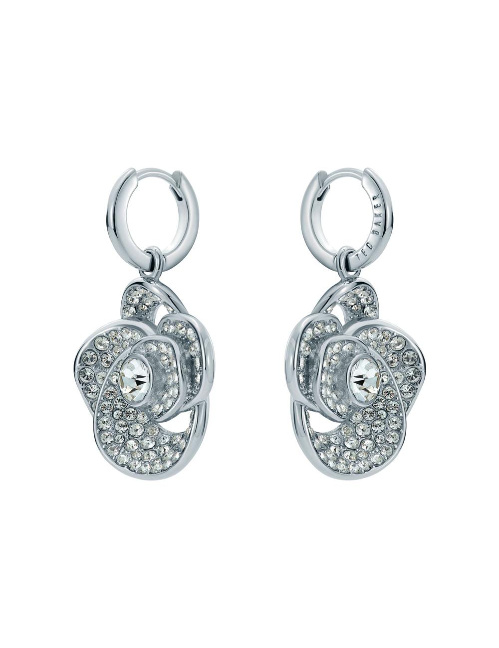 Aretes Ted Baker FLORENCE - Crystal Flower Pendant Huggie Mujer Plateadas | PLWM-64859