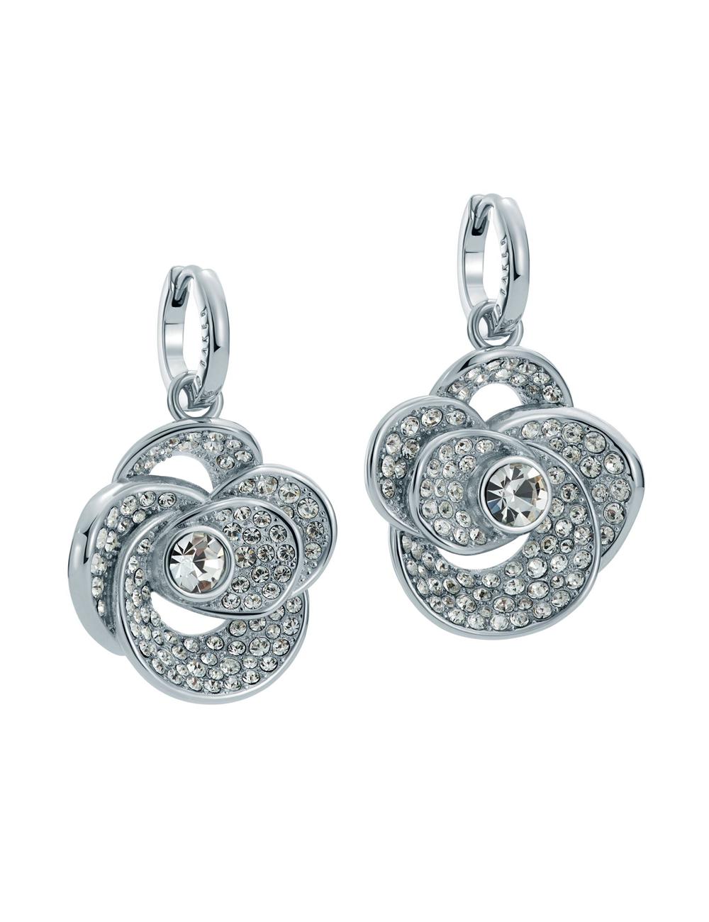 Aretes Ted Baker FLORENCE - Crystal Flower Pendant Huggie Mujer Plateadas | PLWM-64859