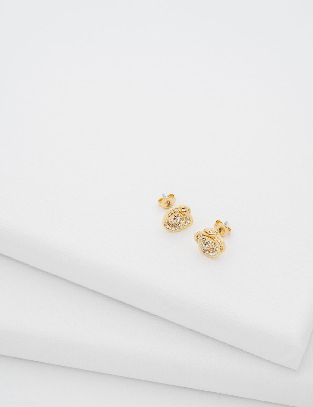 Aretes Ted Baker FLORINE - Crystal Flower Stud Mujer Doradas | AUKE-92357