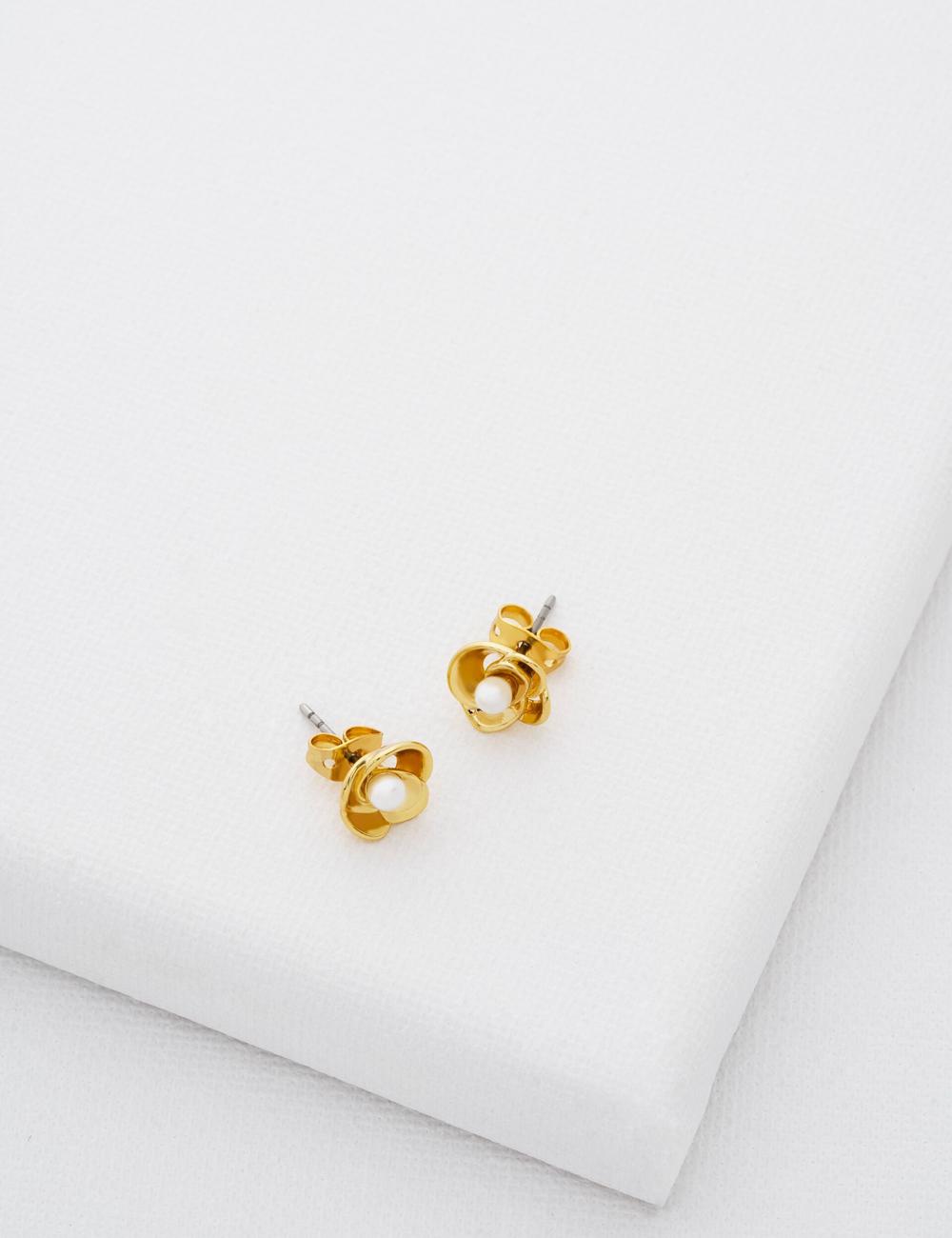 Aretes Ted Baker FLO - Pearl Flower Stud Mujer Doradas | WZOH-40516
