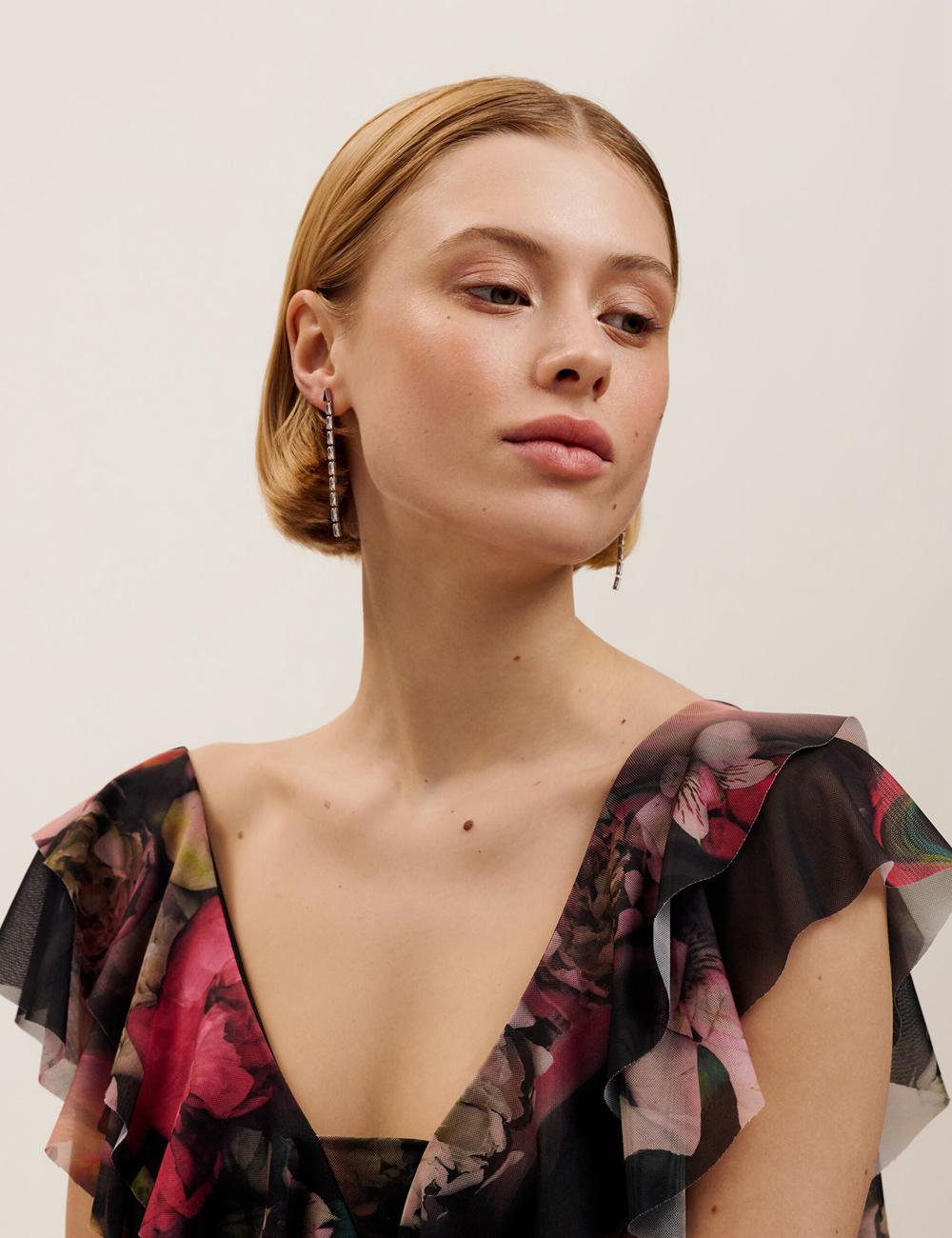 Aretes Ted Baker ISALIE - Baguette Crystal Long Drop Mujer Plateadas | MUTD-93571