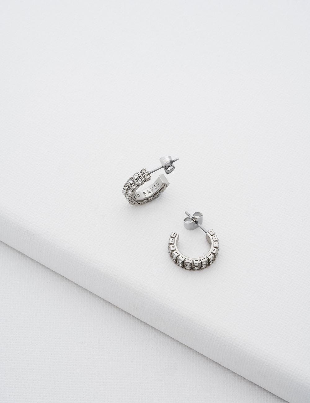 Aretes Ted Baker MELLRIE - Double Row Crystal Hoop Mujer Plateadas | XTUV-13896