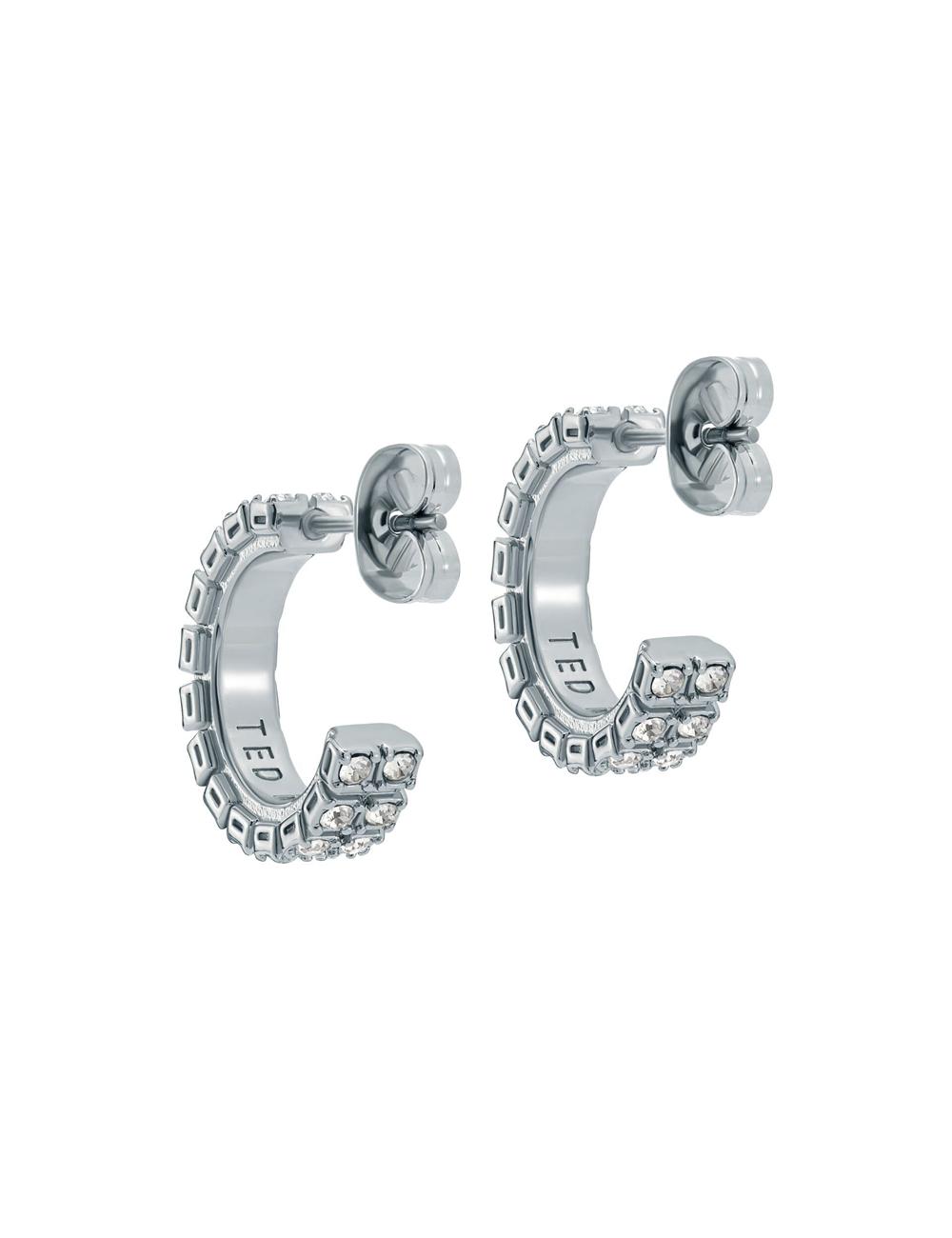 Aretes Ted Baker MELLRIE - Double Row Crystal Hoop Mujer Plateadas | XTUV-13896