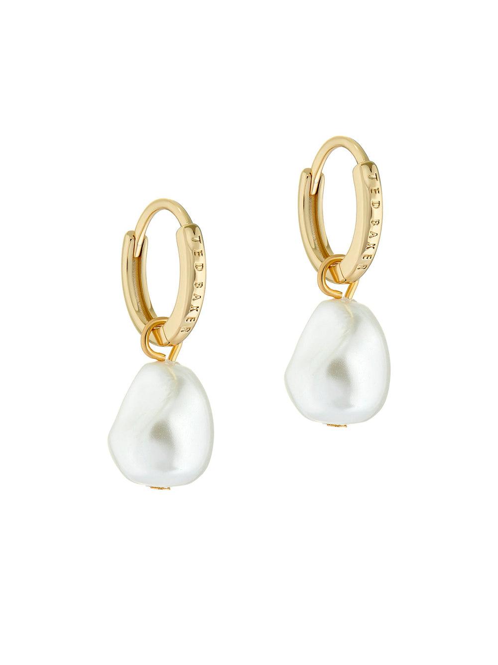 Aretes Ted Baker PERIAA - Pearl Drop Pendant Huggie Mujer Doradas | TXPK-87945