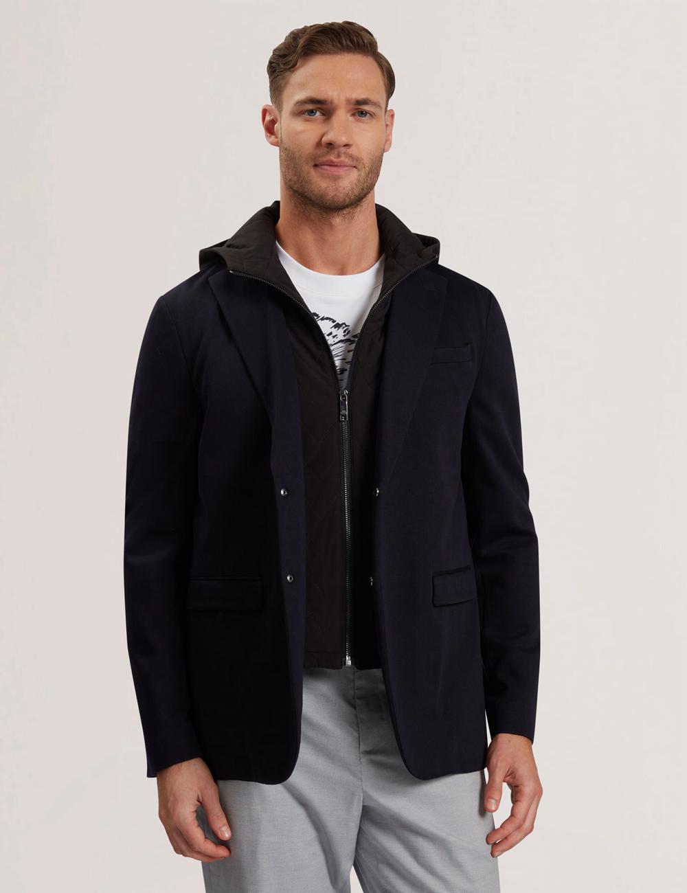 Blazers Ted Baker ASHB - Jersey Blazer With Zip-Up Hooded Liner Hombre Azul Marino | HMEO-07368