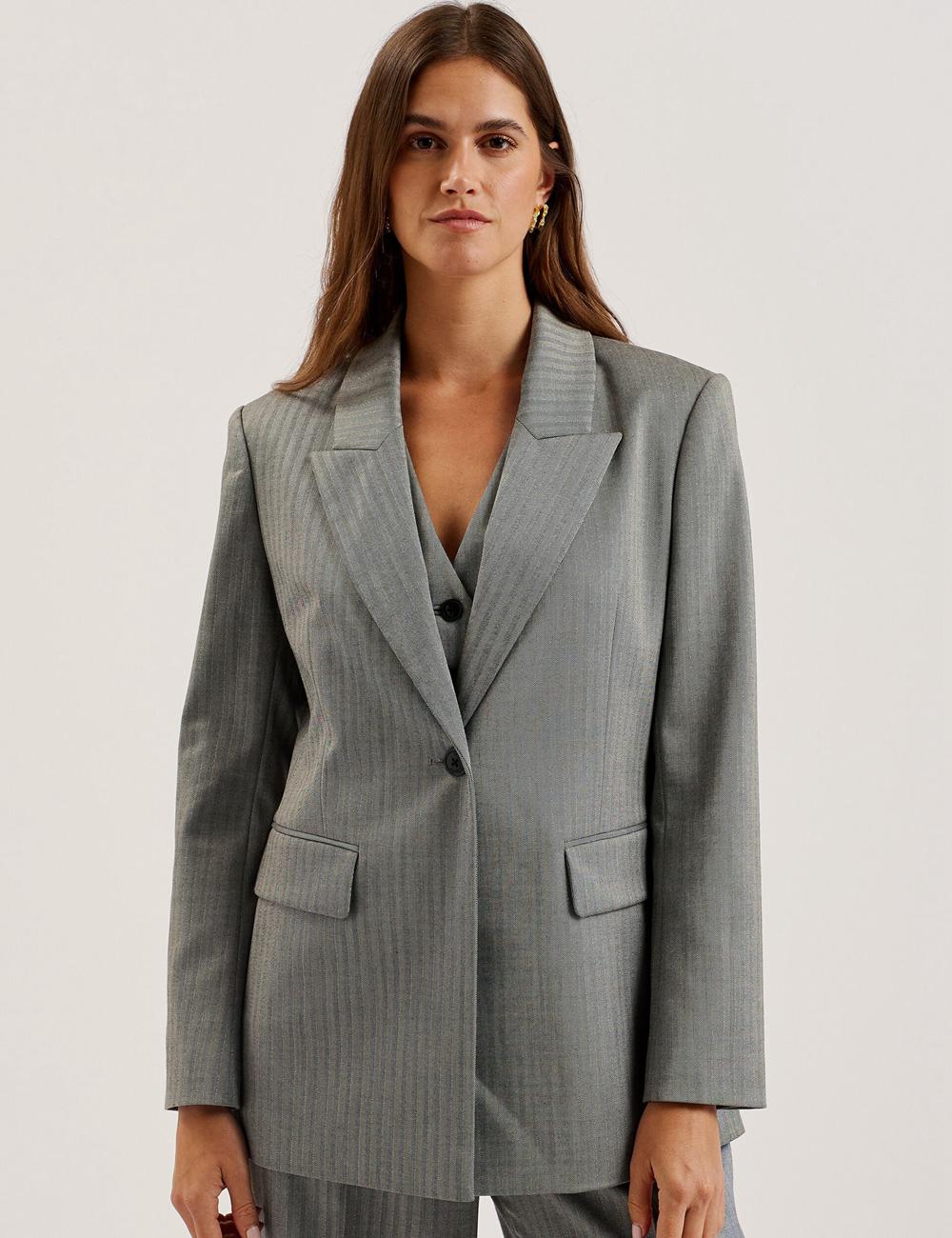 Blazers Ted Baker KOA - Oversized Herringbone Single Breasted Mujer Gris | CHJM-98542