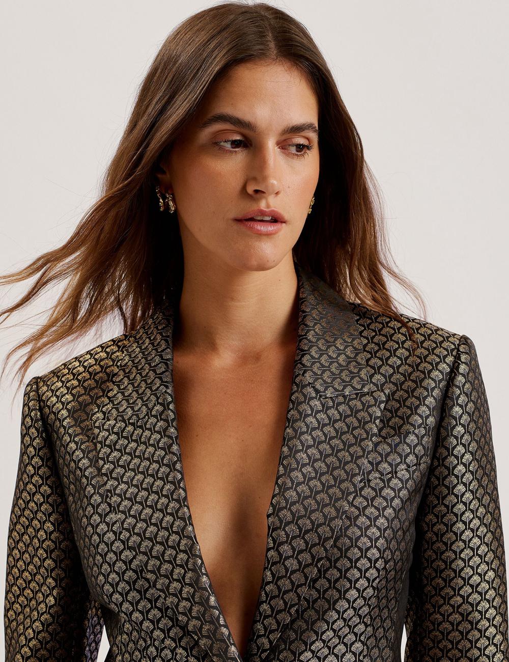Blazers Ted Baker MANGU - Tailored Metallic Jacquard Fitted Mujer Negras | CFEG-70481