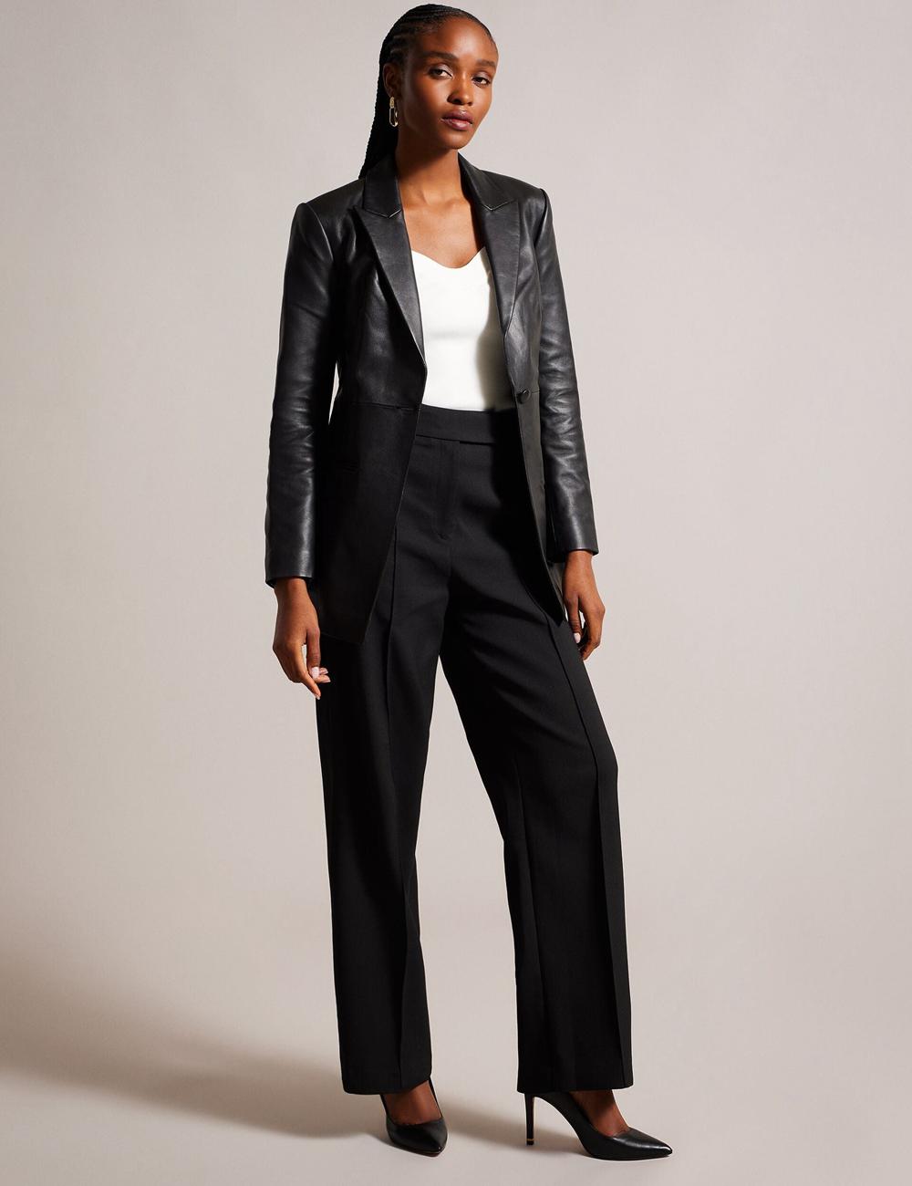 Blazers Ted Baker MELLIIE - Longline Single Breasted Leather Mujer Negras | LQWA-07693