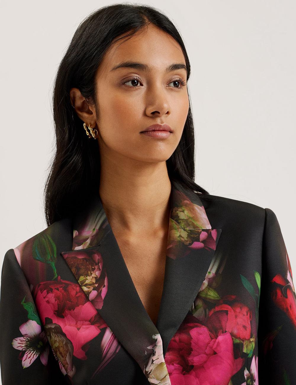 Blazers Ted Baker OKUNI - Fitted Floral Print Tailored Mujer Negras | EPLT-59430