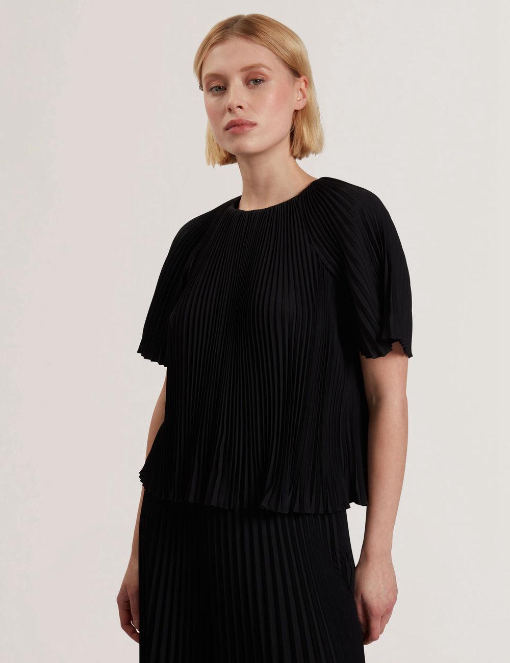 Blusa Ted Baker AGARA - Pleated Short Sleeve Woven Mujer Negras | QXNT-81509