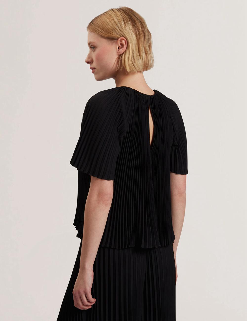 Blusa Ted Baker AGARA - Pleated Short Sleeve Woven Mujer Negras | QXNT-81509