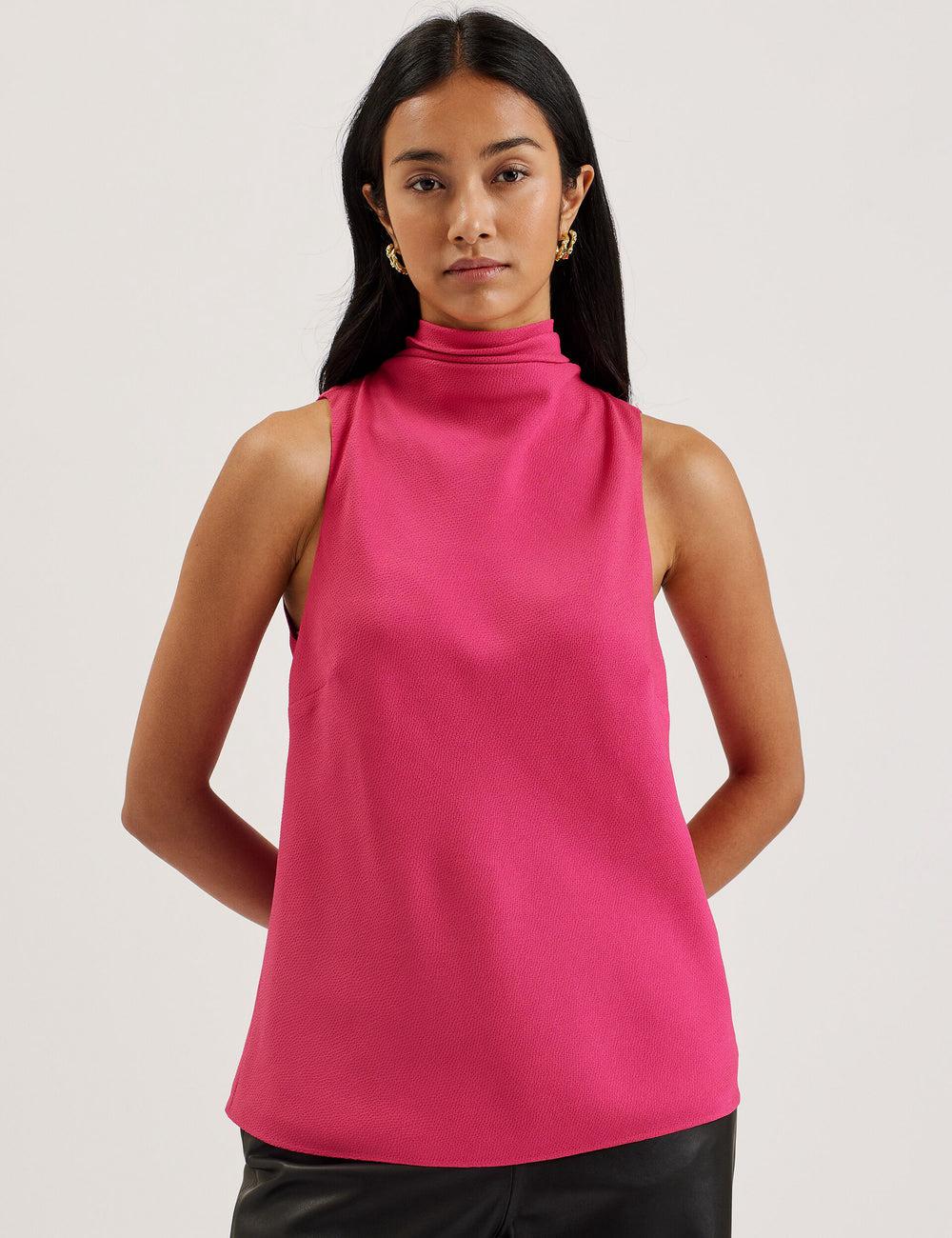Blusa Ted Baker ANINI - Textured High Neck Sleeveless Top Mujer Fucsia | MHOU-74326