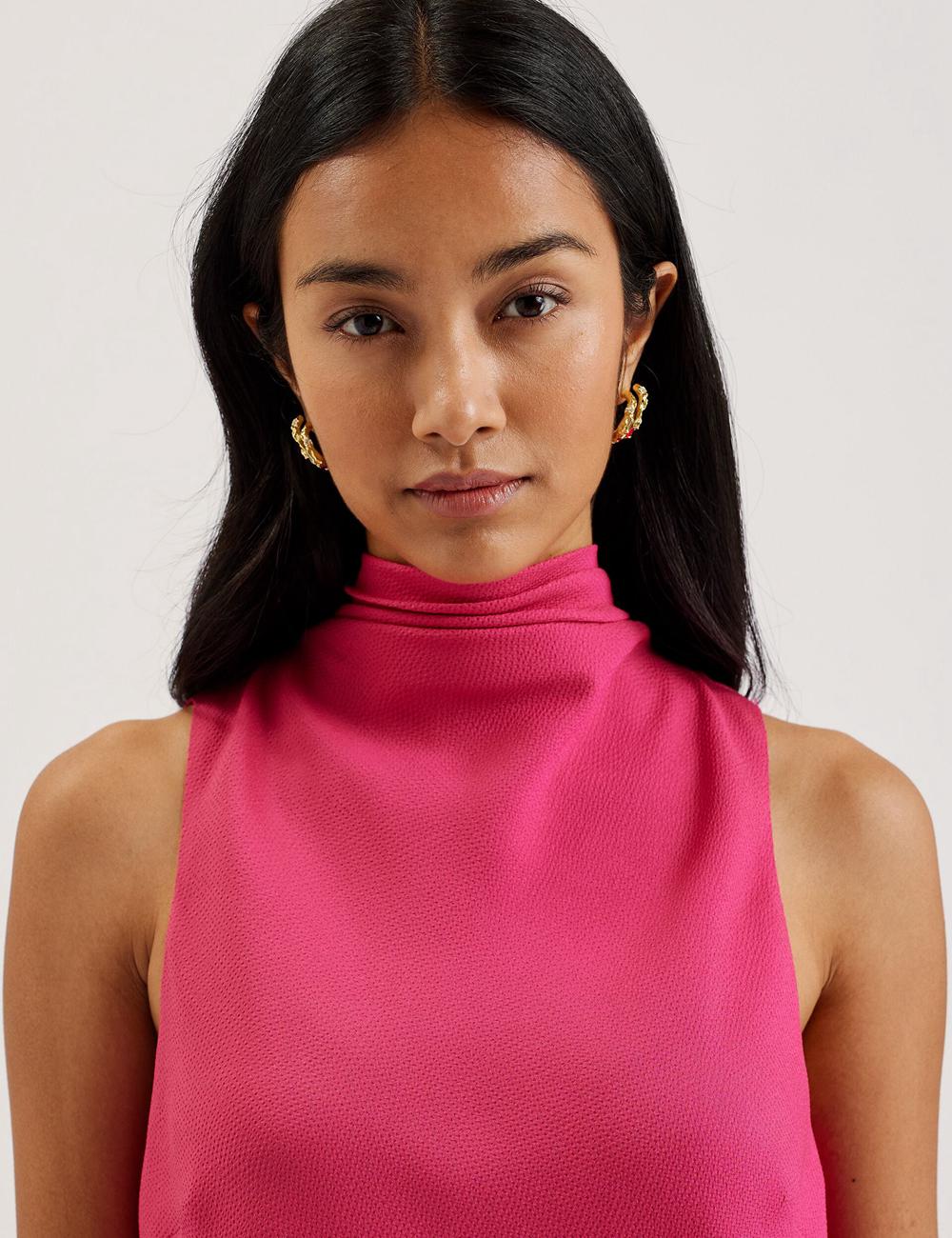 Blusa Ted Baker ANINI - Textured High Neck Sleeveless Top Mujer Fucsia | MHOU-74326