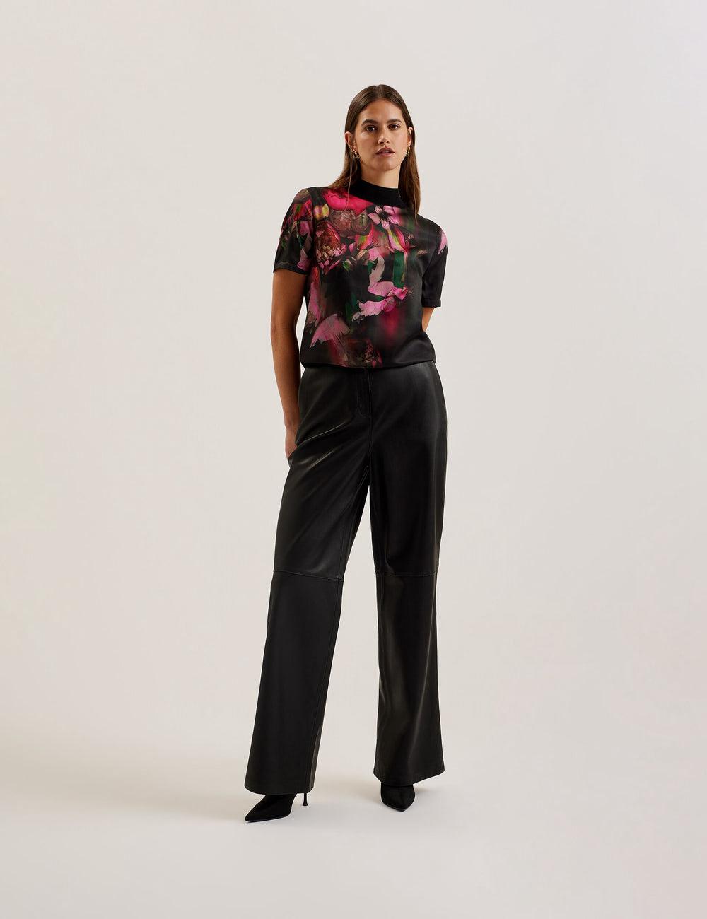 Blusa Ted Baker ASTHAA - Floral Woven Front Short Sleeve Top Mujer Negras | MIEW-28197