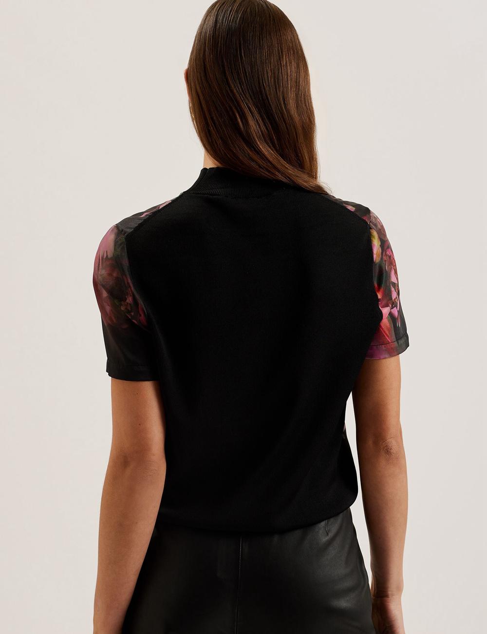 Blusa Ted Baker ASTHAA - Floral Woven Front Short Sleeve Top Mujer Negras | MIEW-28197