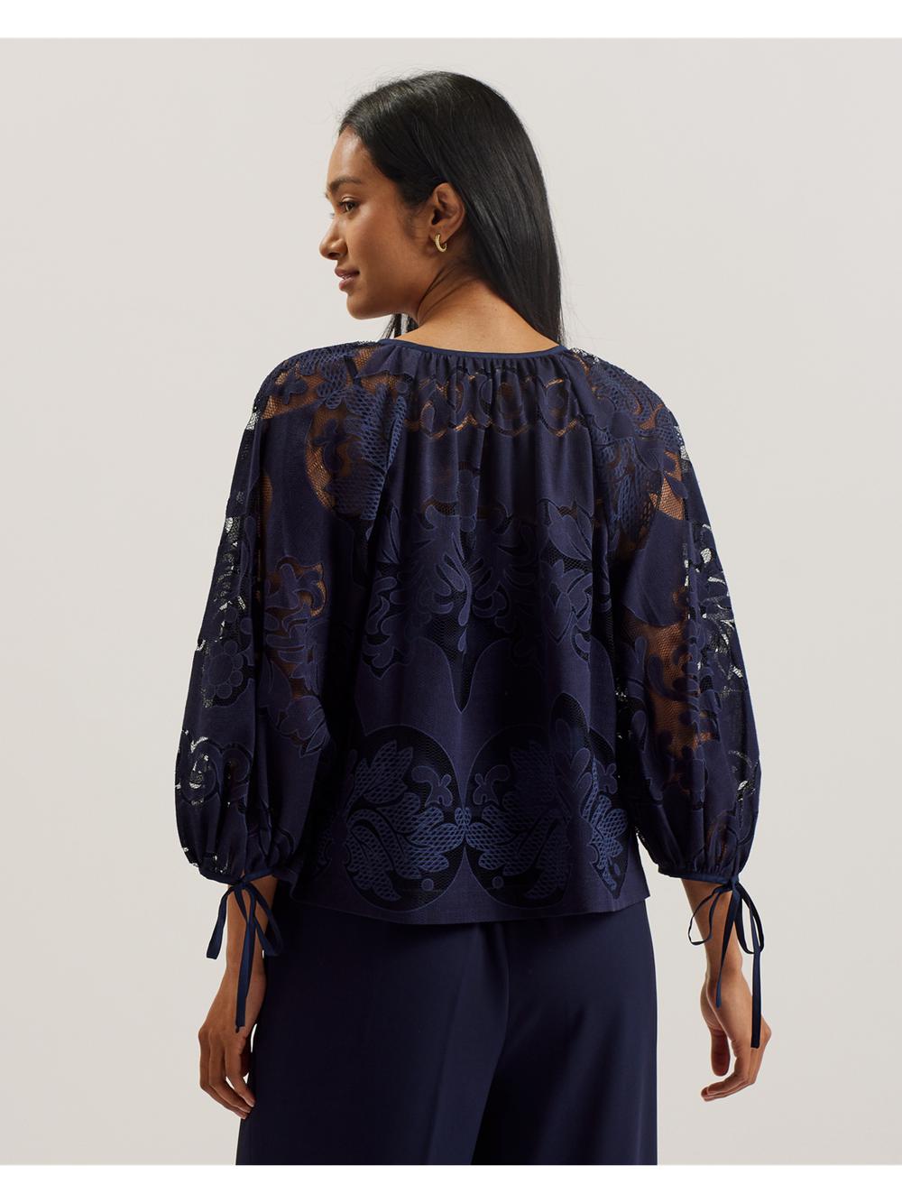 Blusa Ted Baker BACINA - Lace 3/4 Balloon Sleeve Mujer Azules | AXHC-15380