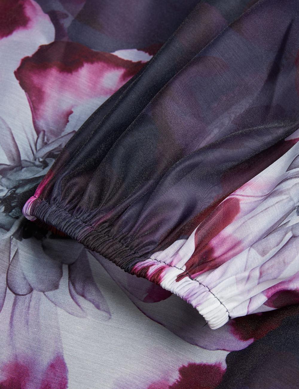 Blusa Ted Baker CATALO - Floral Print Balloon Sleeve Organza Top Mujer Azul Marino | EGSO-83659