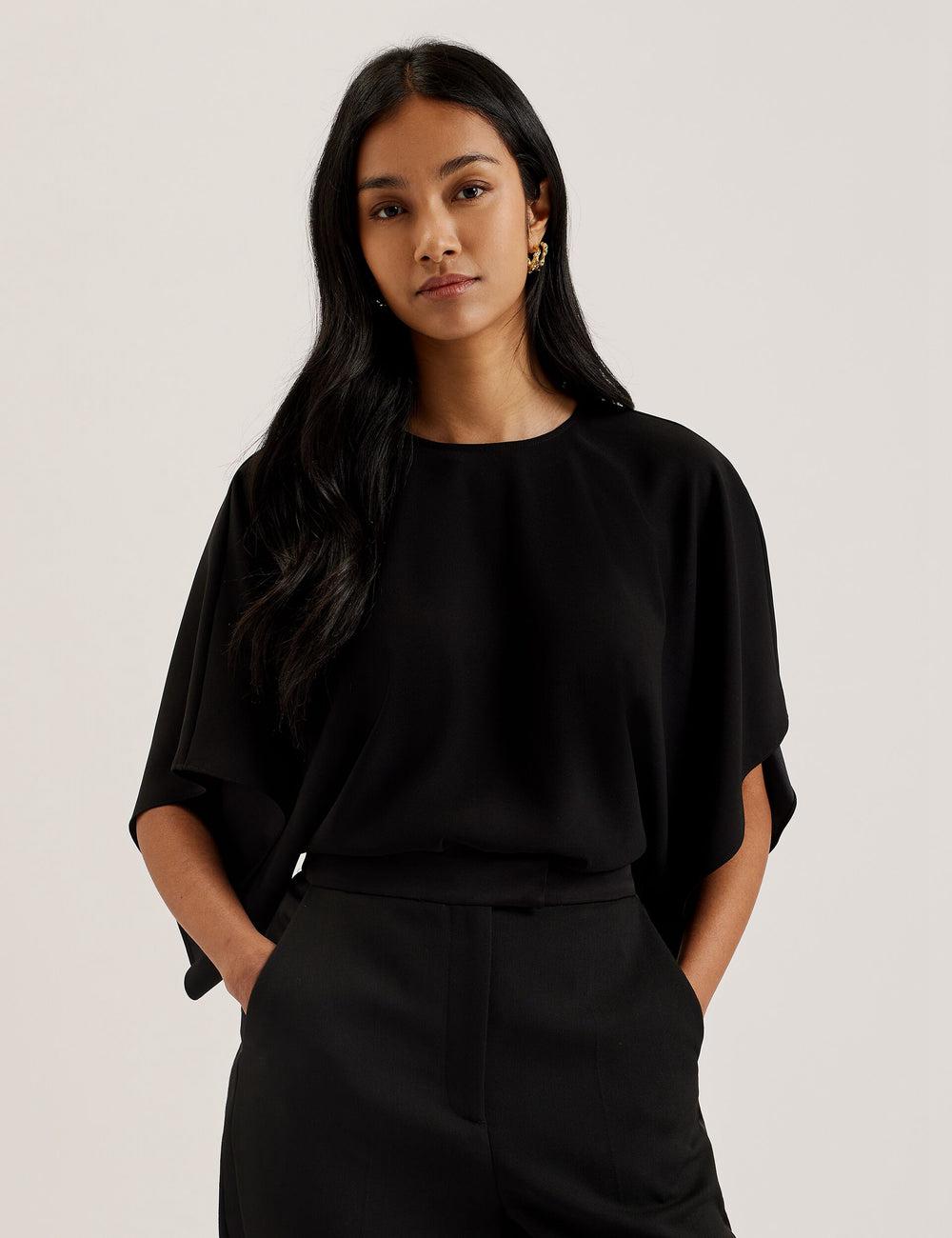 Blusa Ted Baker CHERIKA - Batwing Short Sleeve Satin Mujer Negras | BTDI-87602