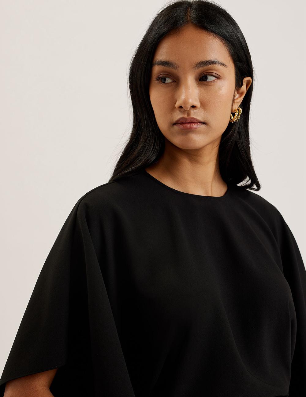 Blusa Ted Baker CHERIKA - Batwing Short Sleeve Satin Mujer Negras | BTDI-87602