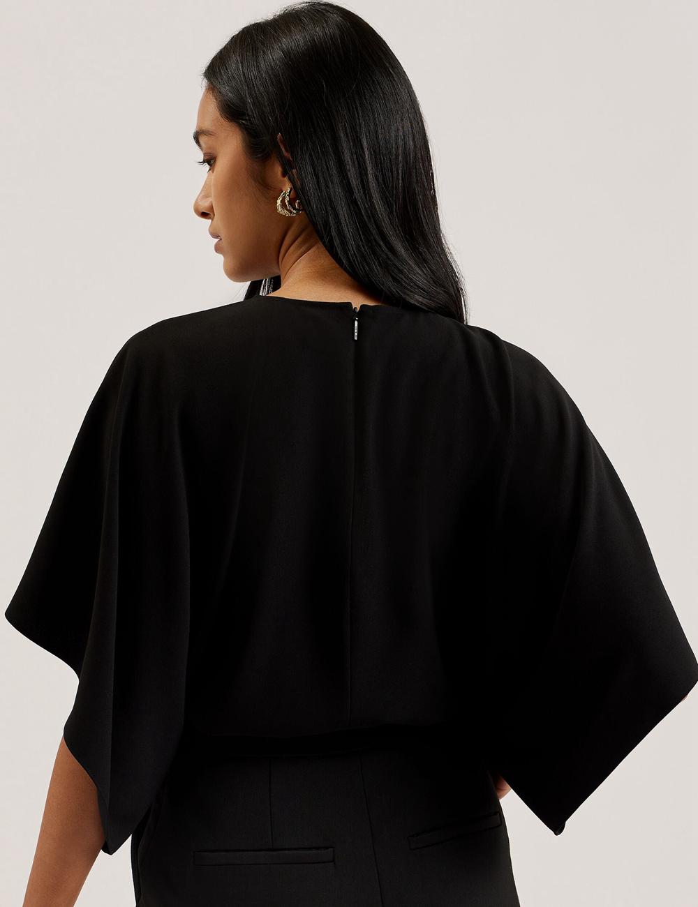 Blusa Ted Baker CHERIKA - Batwing Short Sleeve Satin Mujer Negras | BTDI-87602