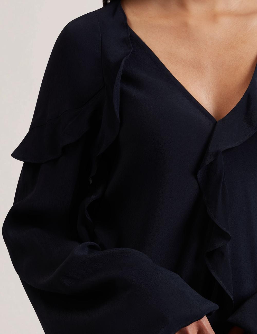 Blusa Ted Baker KAYFA - Waterfall Ruffle Trim Long Sleeve Mujer Azul Marino | TELJ-94831