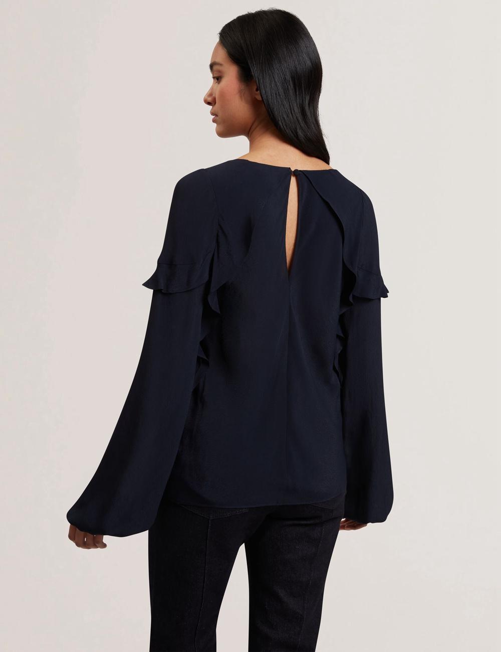 Blusa Ted Baker KAYFA - Waterfall Ruffle Trim Long Sleeve Mujer Azul Marino | TELJ-94831