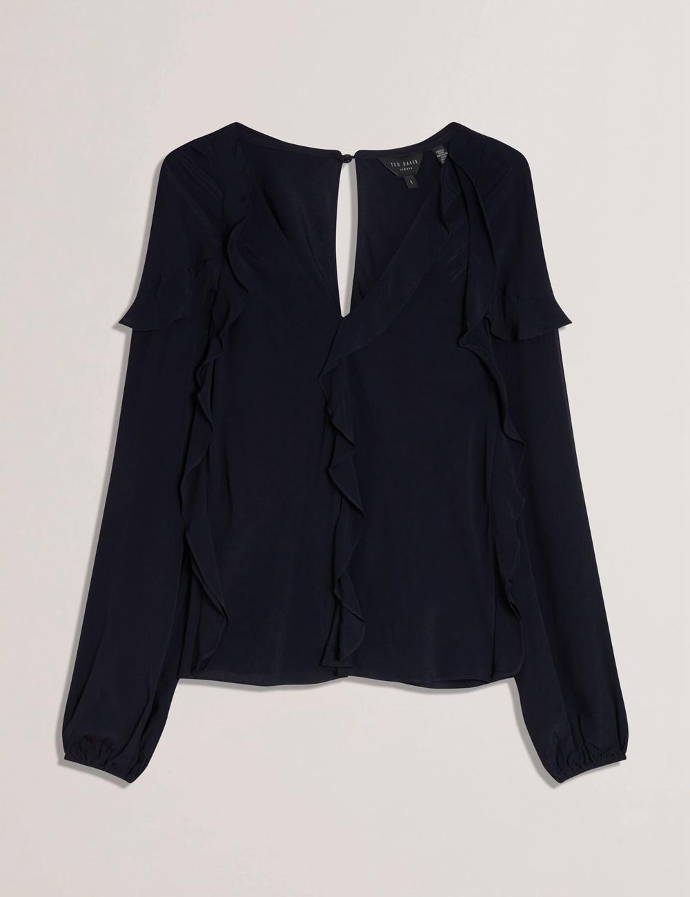 Blusa Ted Baker KAYFA - Waterfall Ruffle Trim Long Sleeve Mujer Azul Marino | TELJ-94831