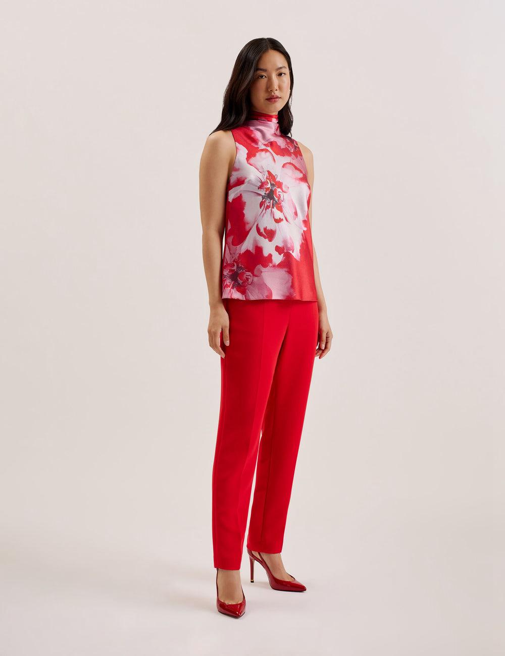 Blusa Ted Baker KOHANA - Floral Satin High Neck Sleeveless Top Mujer Rojas | ETOL-67931