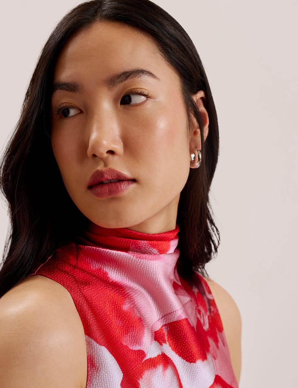 Blusa Ted Baker KOHANA - Floral Satin High Neck Sleeveless Top Mujer Rojas | ETOL-67931