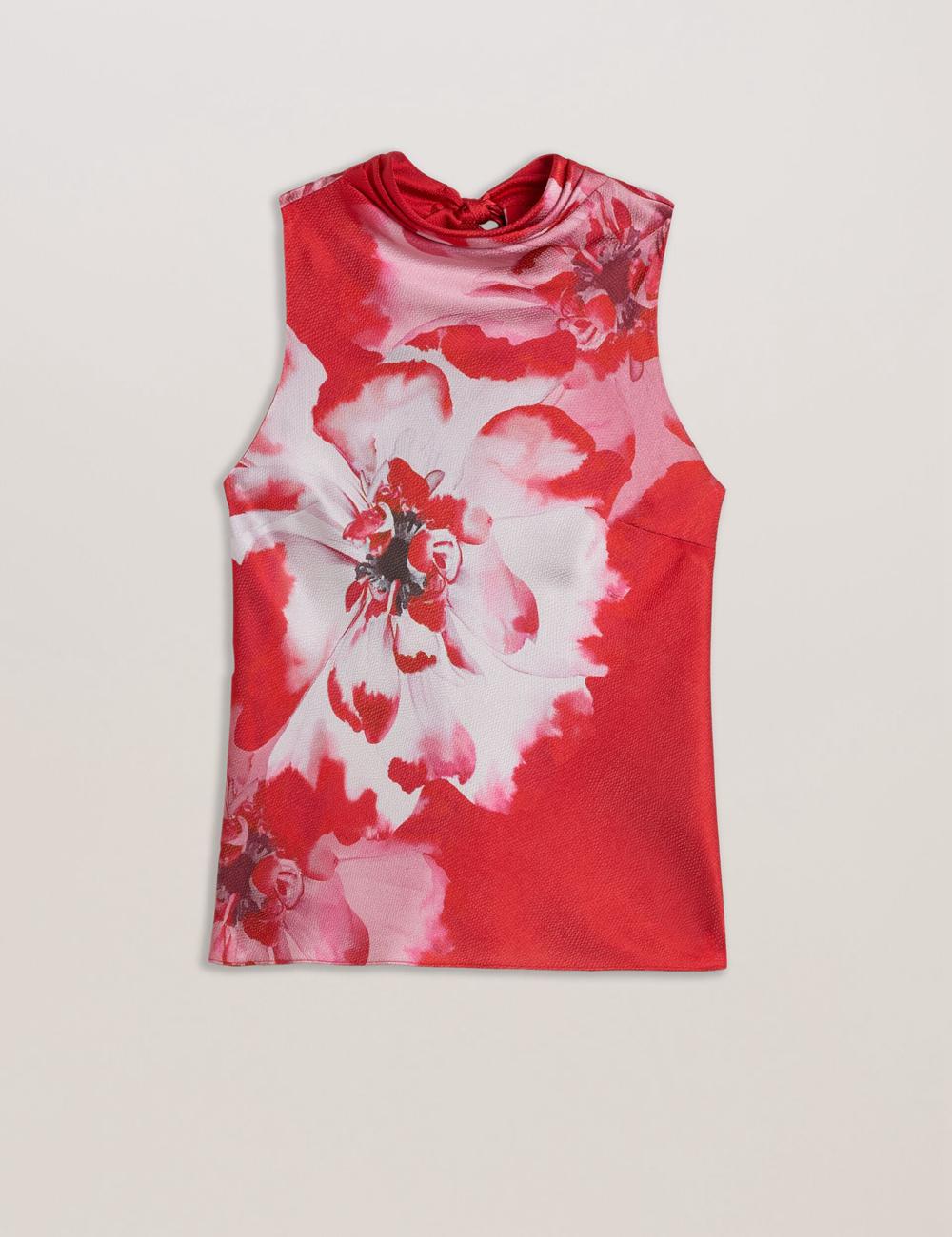 Blusa Ted Baker KOHANA - Floral Satin High Neck Sleeveless Top Mujer Rojas | ETOL-67931