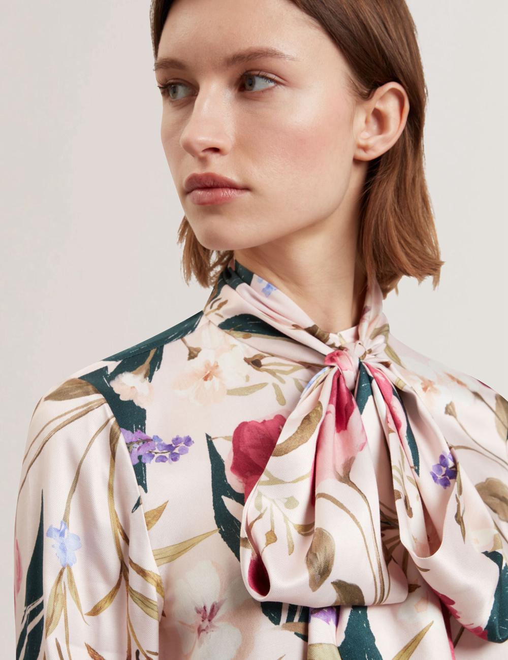 Blusa Ted Baker LEEYAA - Floral Print Neck Longline Mujer Rosas | MUPD-28501