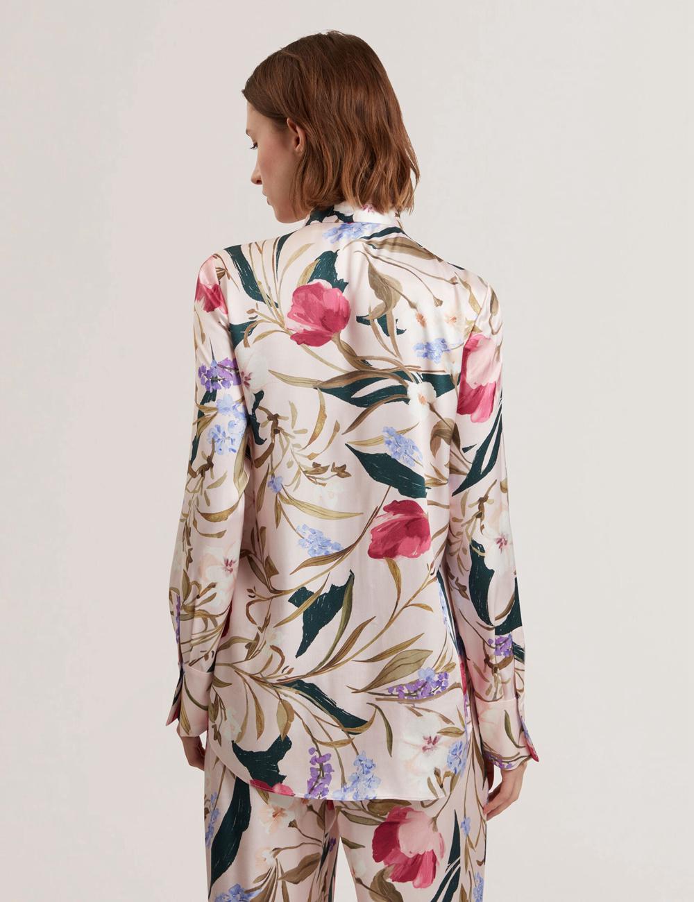 Blusa Ted Baker LEEYAA - Floral Print Neck Longline Mujer Rosas | MUPD-28501