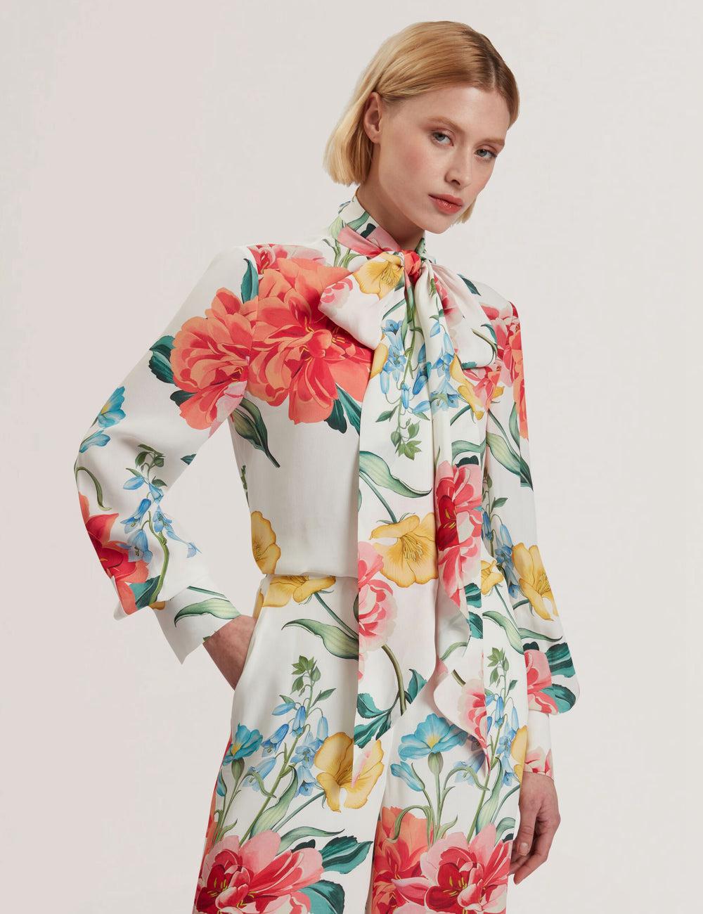 Blusa Ted Baker LUUSILE - Floral Print Neck Long Sleeve Mujer Blancas | PEYJ-67305
