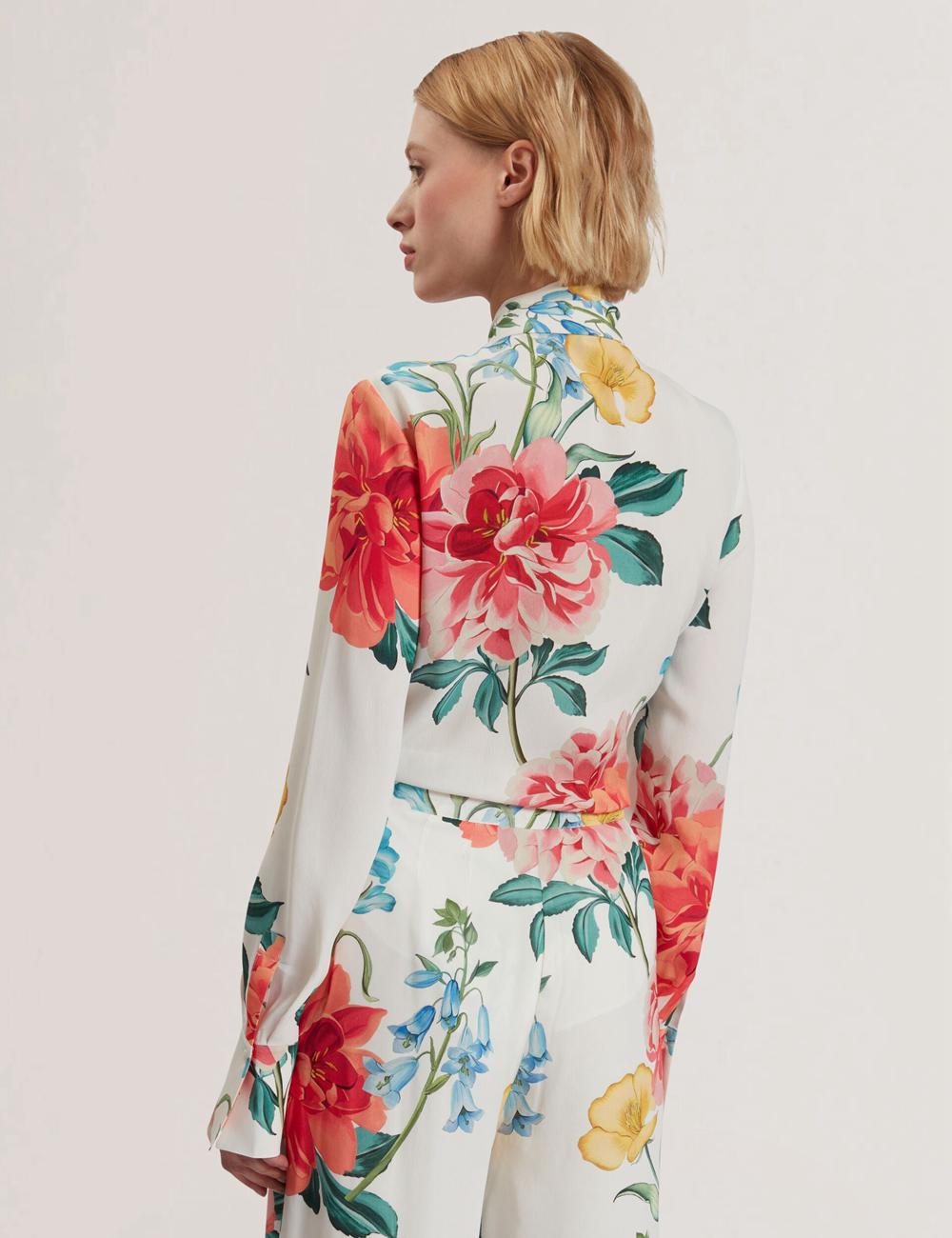Blusa Ted Baker LUUSILE - Floral Print Neck Long Sleeve Mujer Blancas | PEYJ-67305
