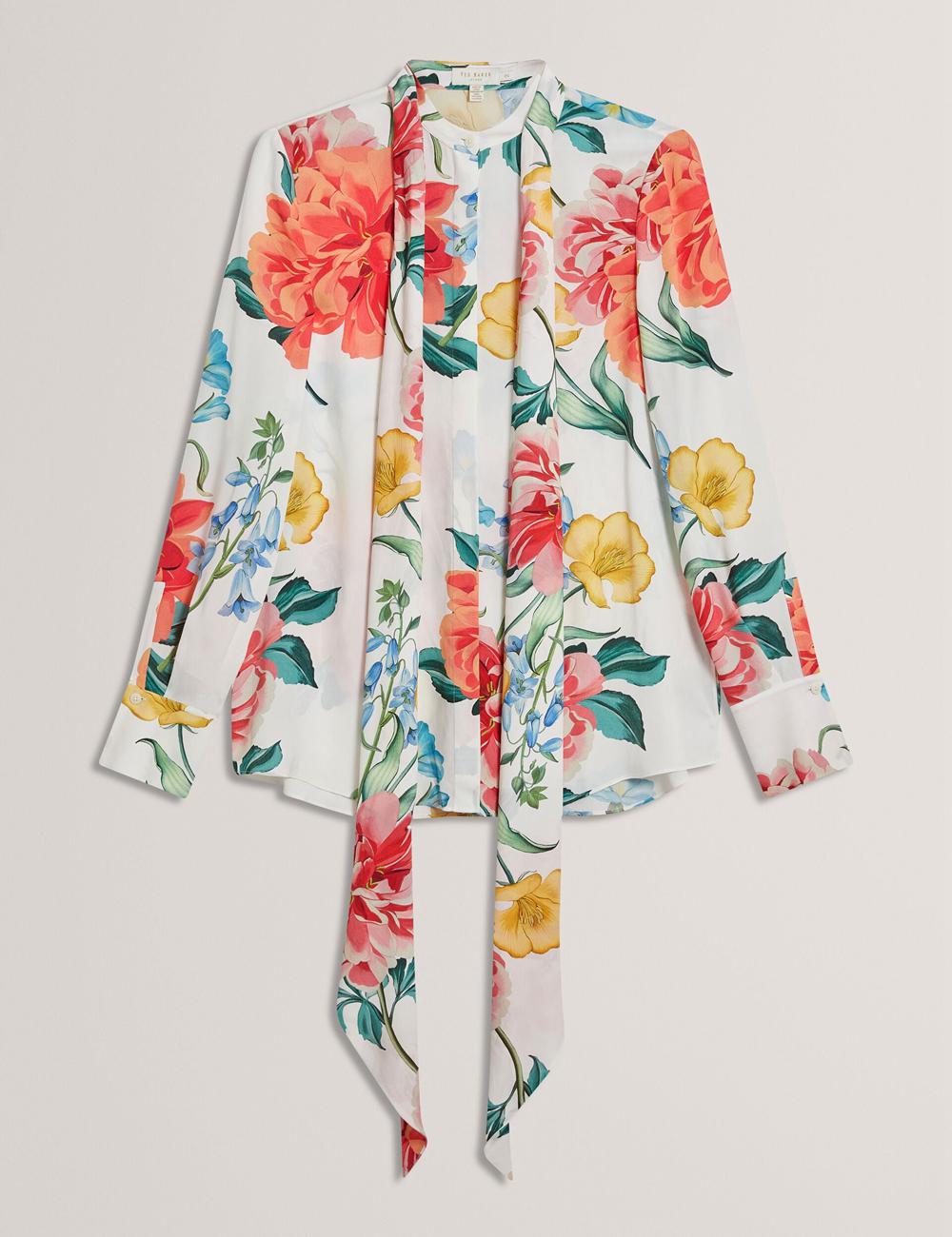 Blusa Ted Baker LUUSILE - Floral Print Neck Long Sleeve Mujer Blancas | PEYJ-67305
