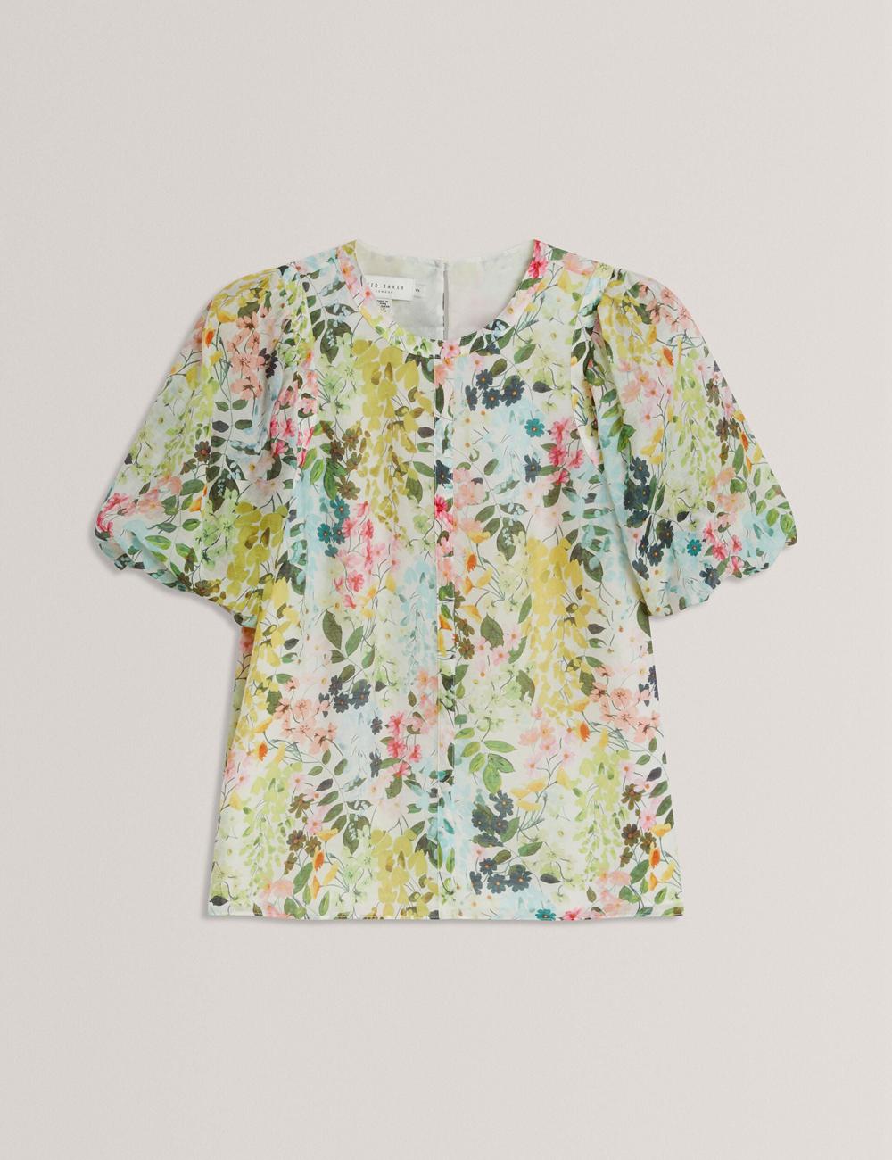 Blusa Ted Baker MICHA - Floral Binding Detail Puffed Sleeve Mujer Ivory | QROV-32549