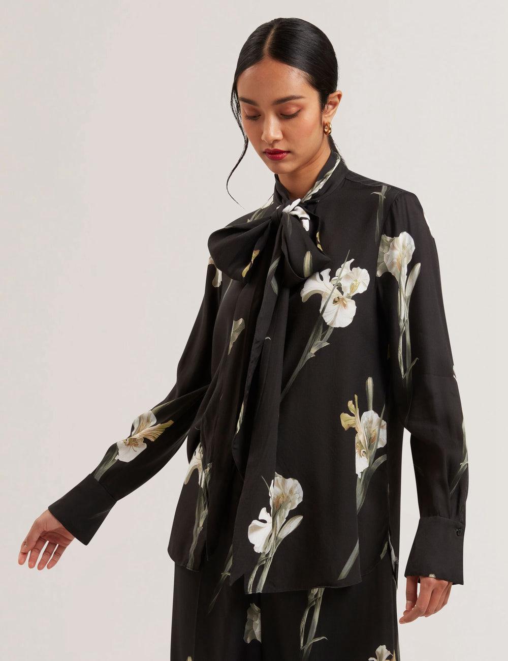 Blusa Ted Baker ZAKIIER - Neck Floral Print Long Sleeve Mujer Negras | SKFR-29703