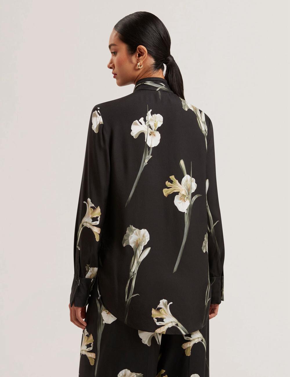 Blusa Ted Baker ZAKIIER - Neck Floral Print Long Sleeve Mujer Negras | SKFR-29703