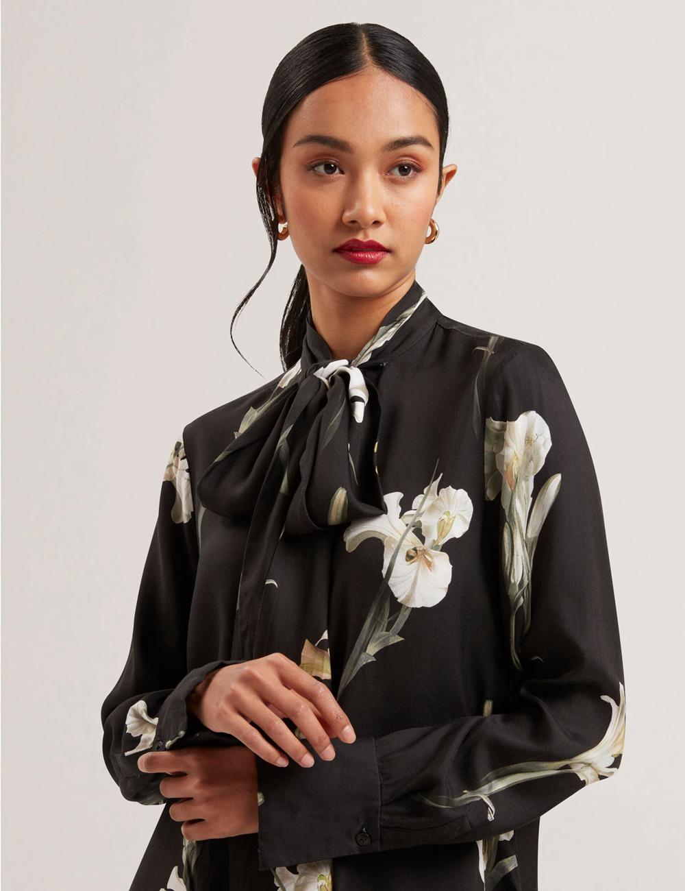 Blusa Ted Baker ZAKIIER - Neck Floral Print Long Sleeve Mujer Negras | SKFR-29703