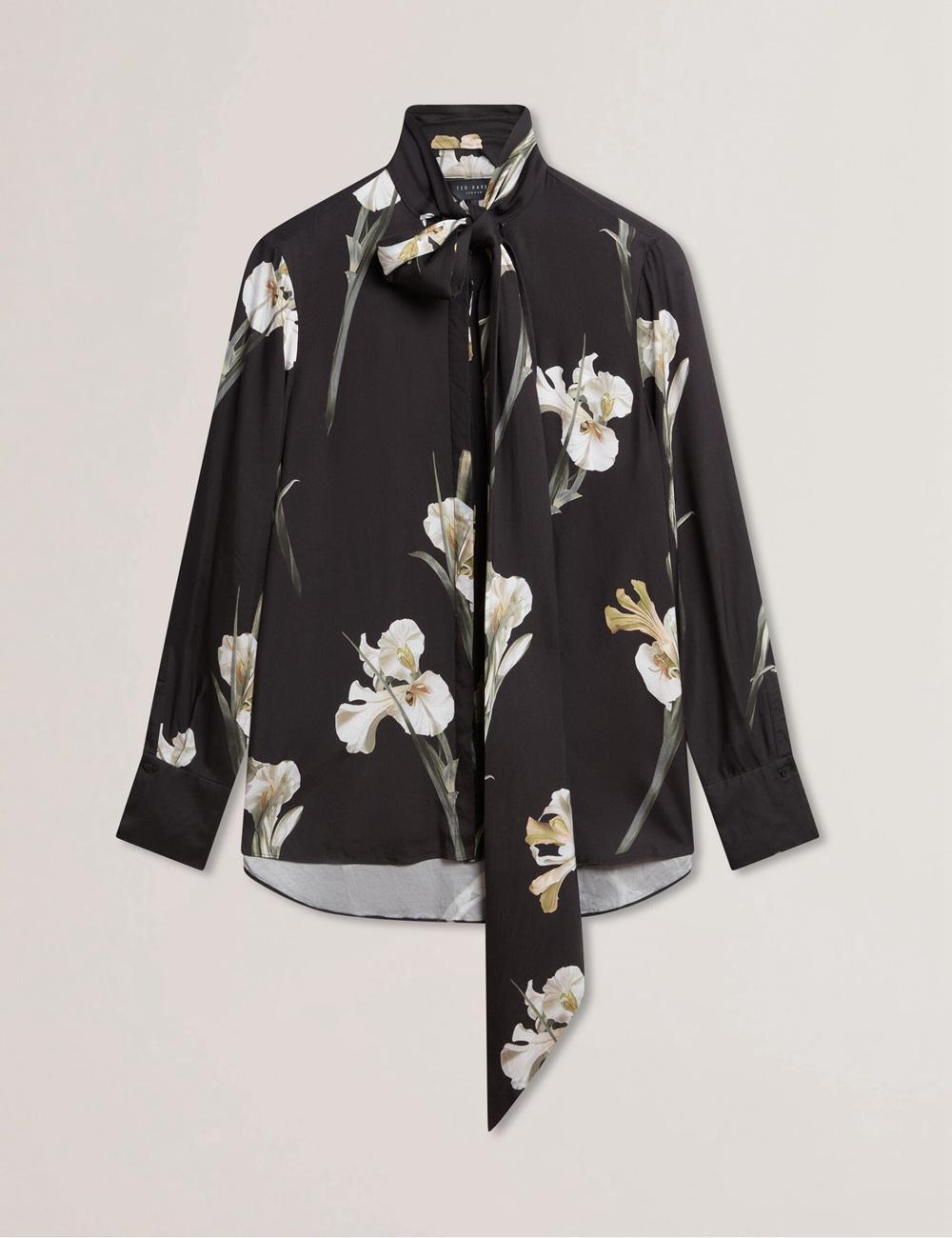 Blusa Ted Baker ZAKIIER - Neck Floral Print Long Sleeve Mujer Negras | SKFR-29703