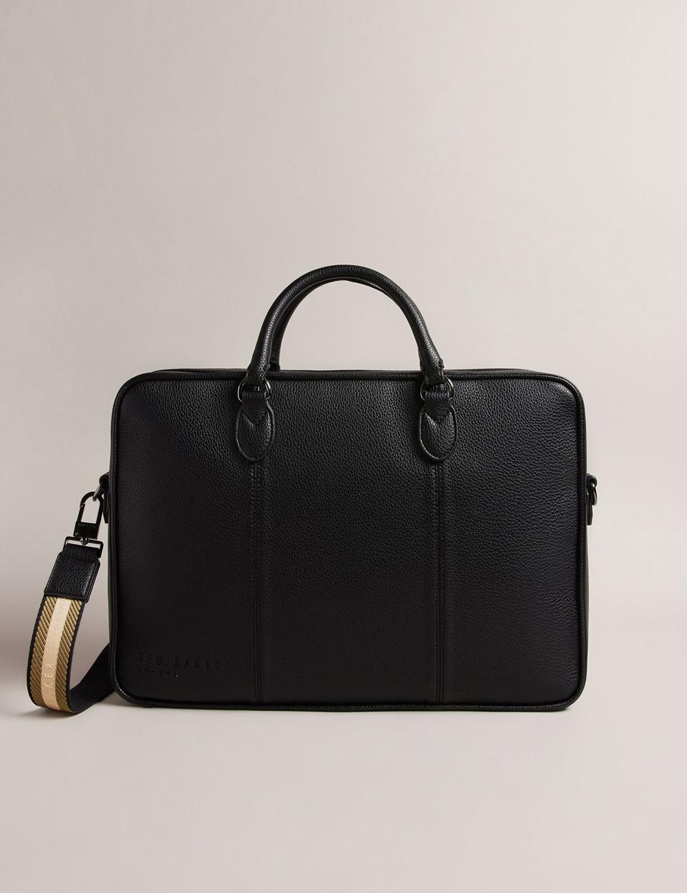Bolsa De Hombro Ted Baker KADEN - Branded Webbing PU Leather Document Hombre Negras | DCGE-35842