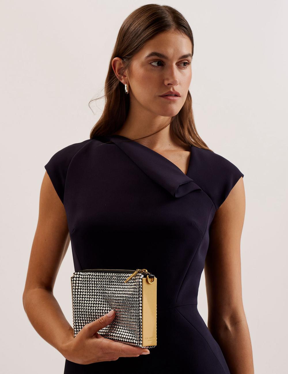 Bolsa De Hombro Ted Baker KRIISA - Crystal Hardware Side Clutch Mujer Plateadas | EQLI-83750