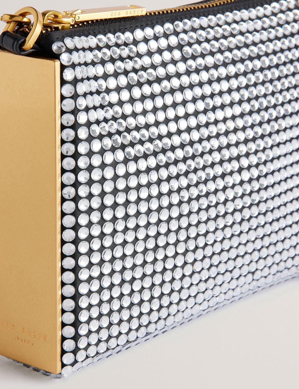 Bolsa De Hombro Ted Baker KRIISA - Crystal Hardware Side Clutch Mujer Plateadas | EQLI-83750